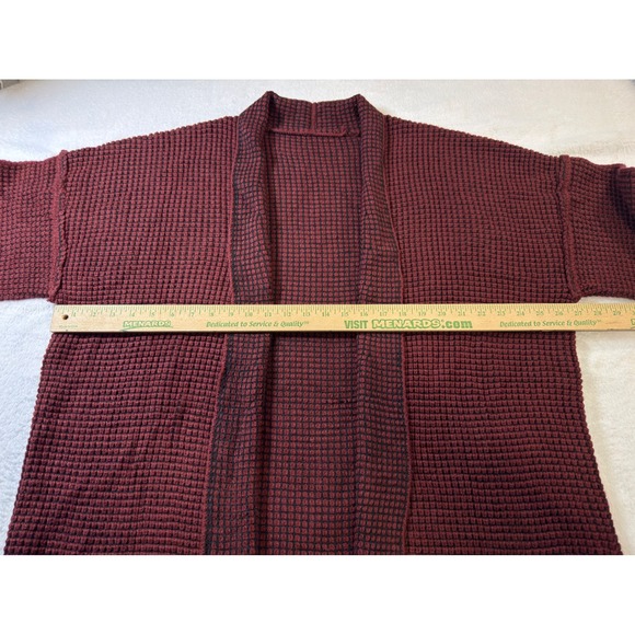 Burgundy Waffle Knit Open Front Cardigan Oversized Longline Sweater Womens 2XL - Picture 6 of 8